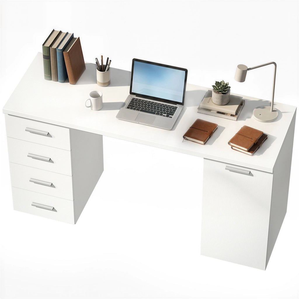Scrivania con 4 cassetti e anta ¨C Xylo ¨C 140 cm bianco legno