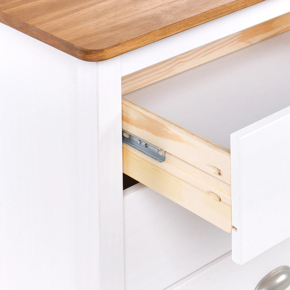 Comodino 2 cassetti bianco e legno chiaro stile Retro e moderno
