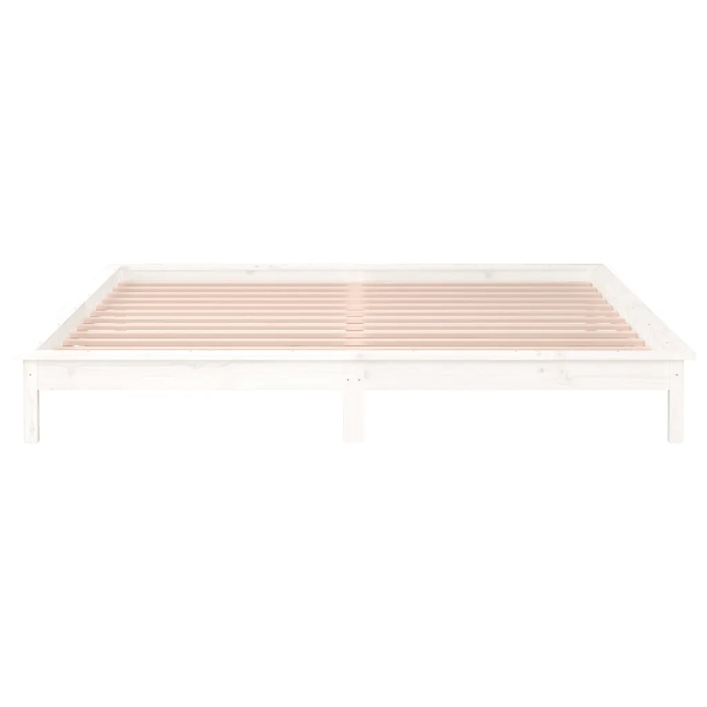 Letto matrimoniale | Letto per adulti | Giroletto con LED Bianco 150x200cm King Size in Legno Massello