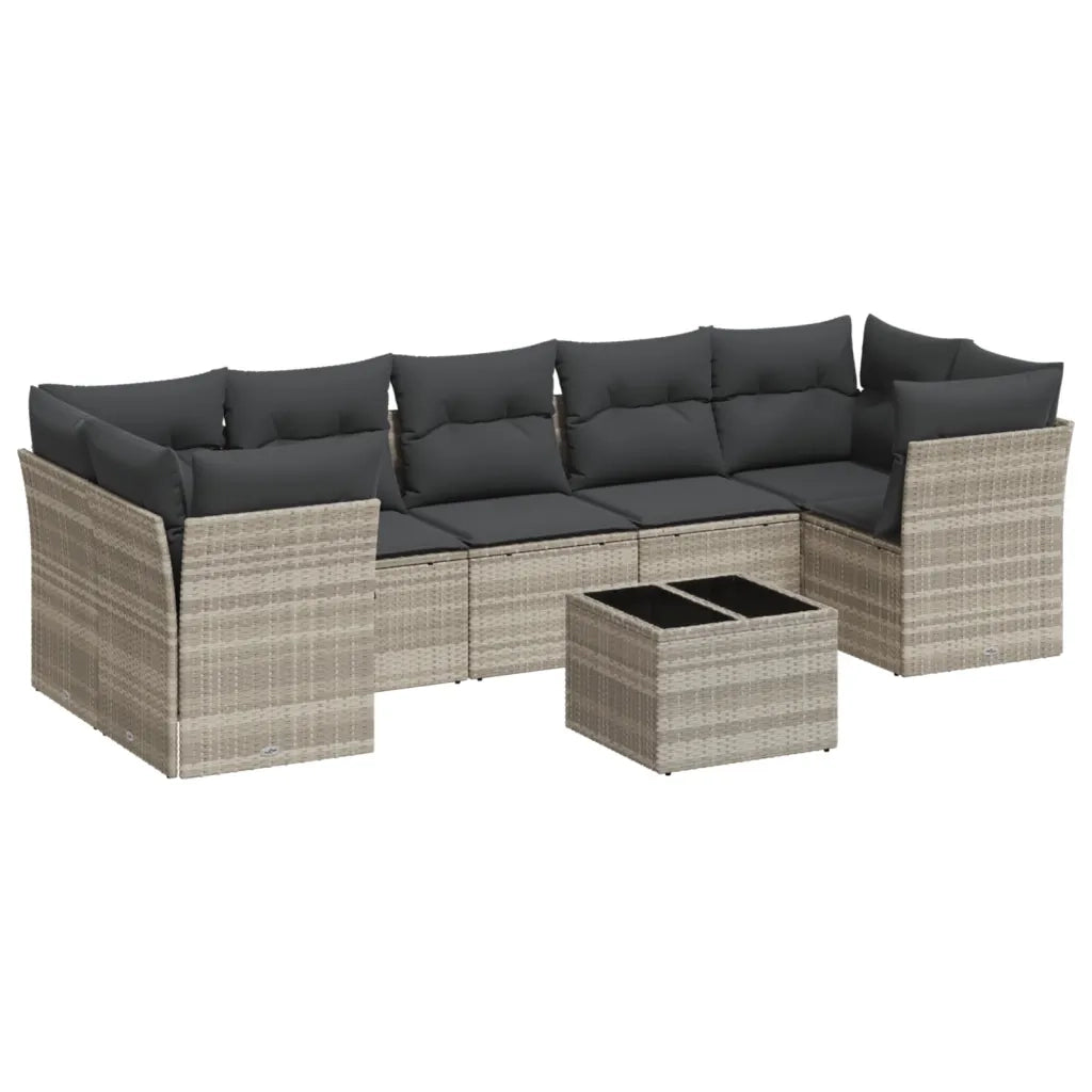 Set Divano da Giardino 8pz con Cuscini Grigio Chiaro Polyrattan 3249131