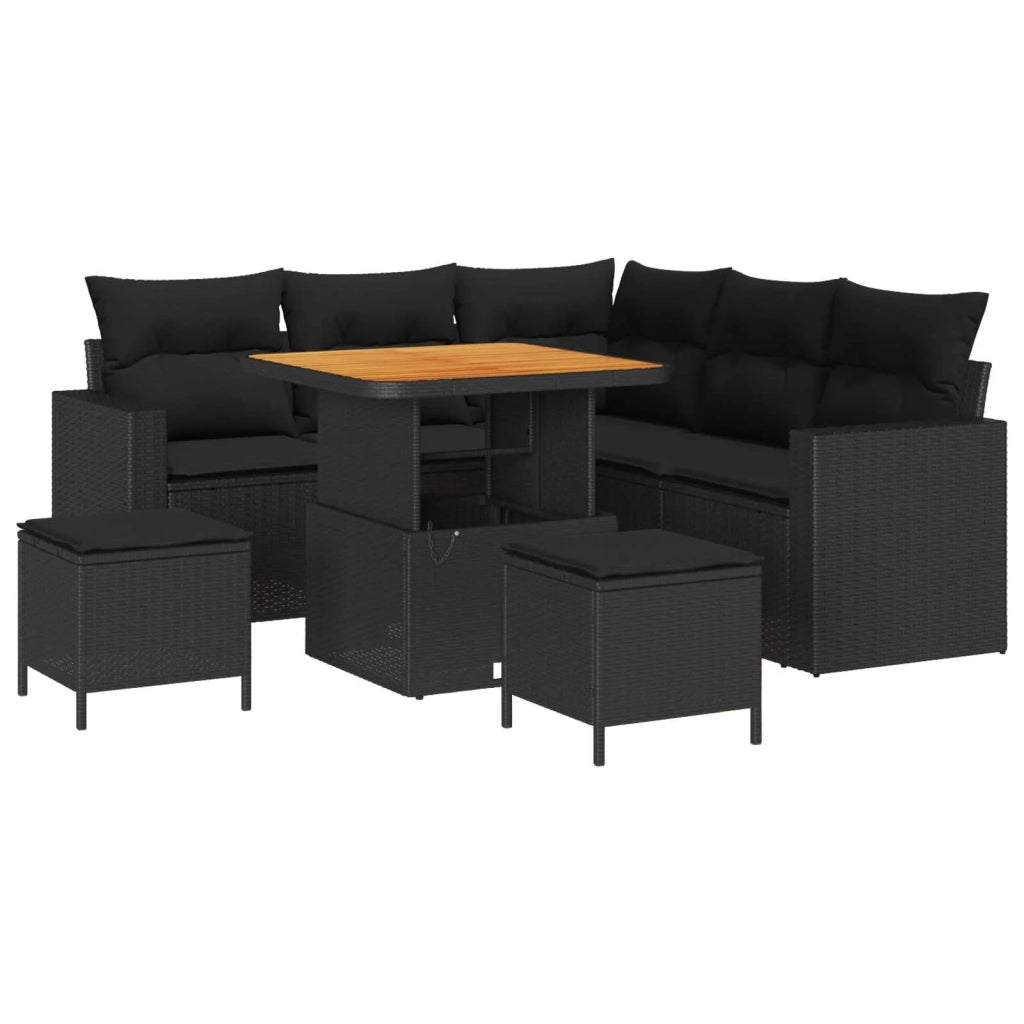 Set Divano da Giardino 8 pcs Nero polyrattan