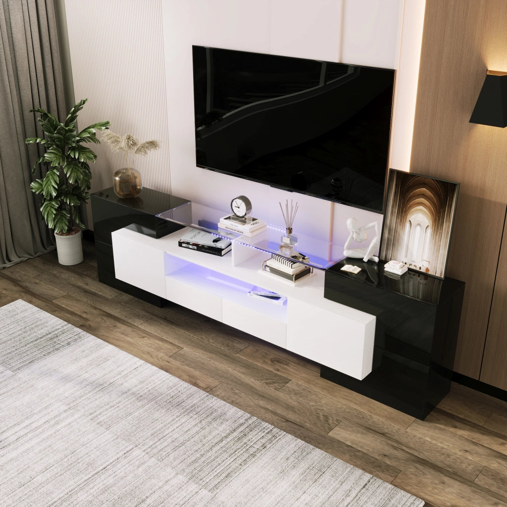 Mobile TV elegante - Zephmum - 200 cm - Bianco e nero - LED