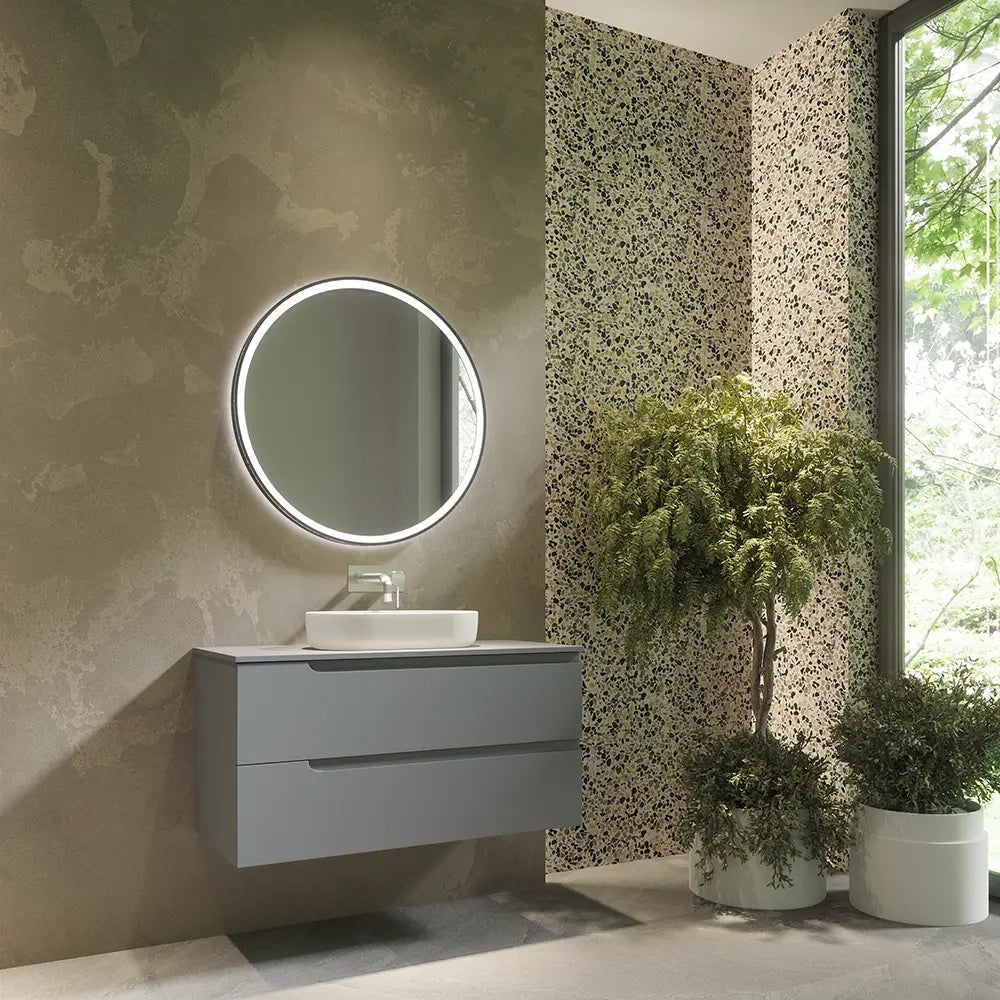 Mobile bagno sospeso 60 cm due cassetti color grigio opaco con top  | Moor