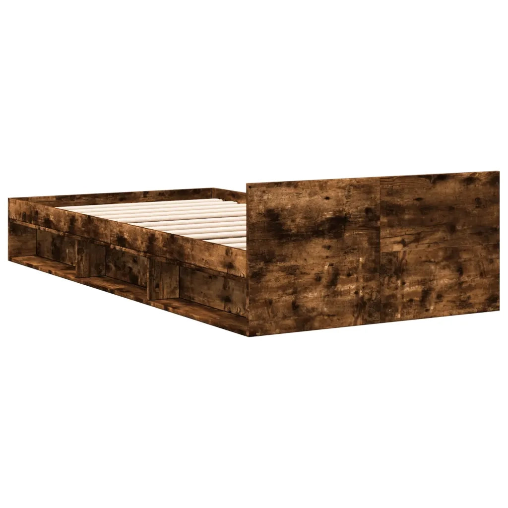 Letto singolo | Letto per adulti | Giroletto con Cassetto Rovere Fumo 100x200 cm Legno Multistrato