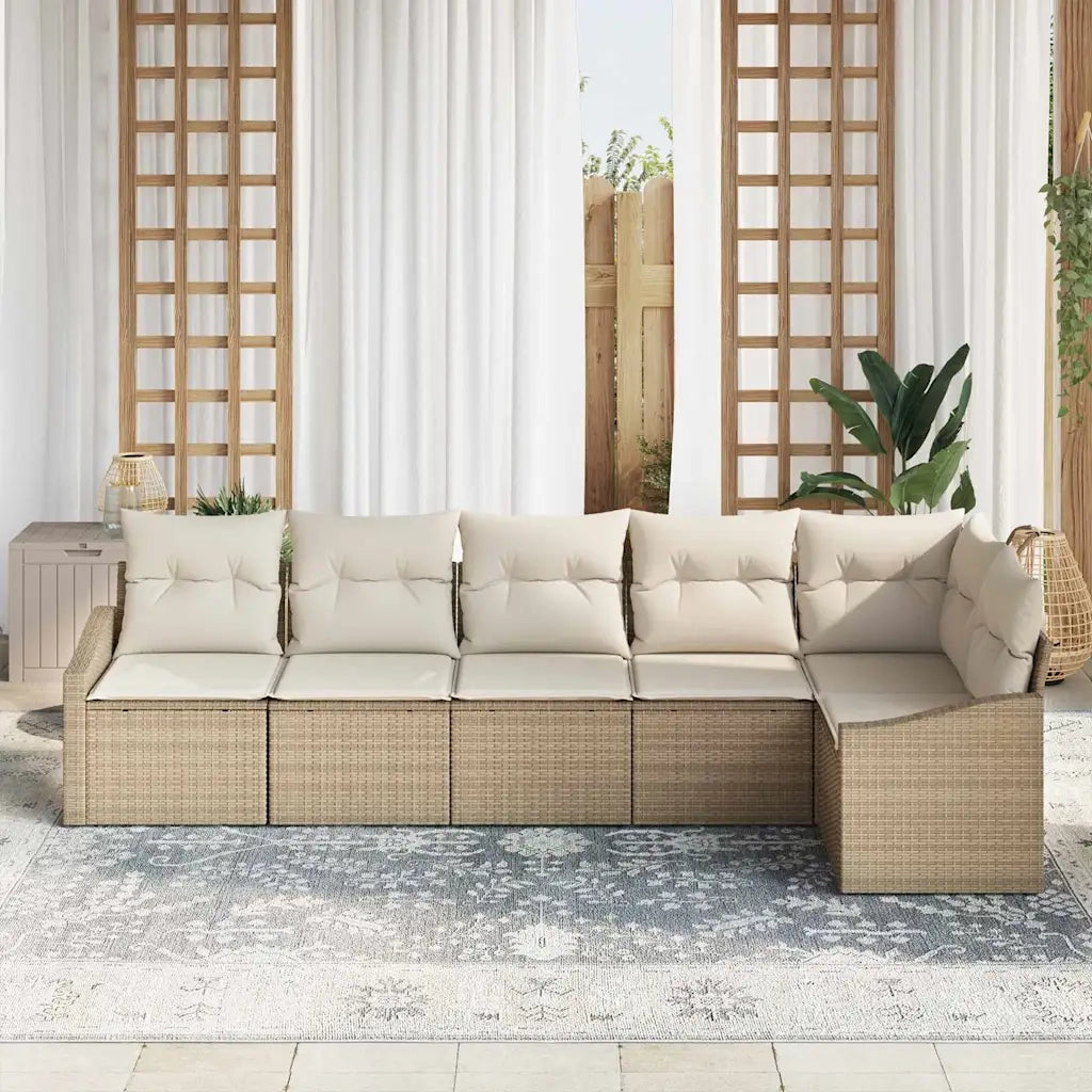 Set Divano da Giardino 6 pcs Beige e Bianco polyrattan