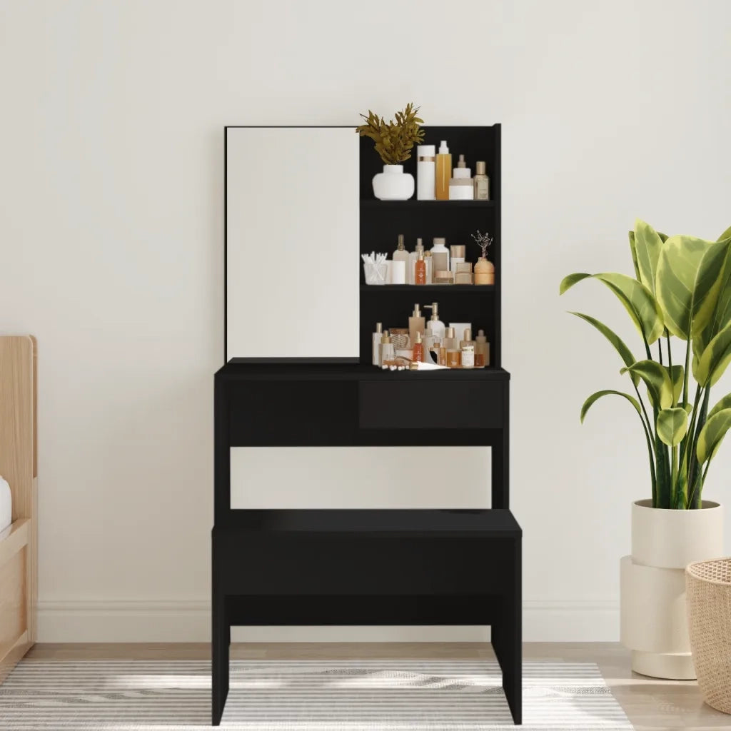 Toeletta | Tavolo da Trucco con Specchio Nero 74,5x40x141 cm