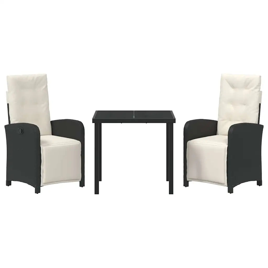 Set da Pranzo per Giardino con cuscino 3 pcs Nero polyrattan
