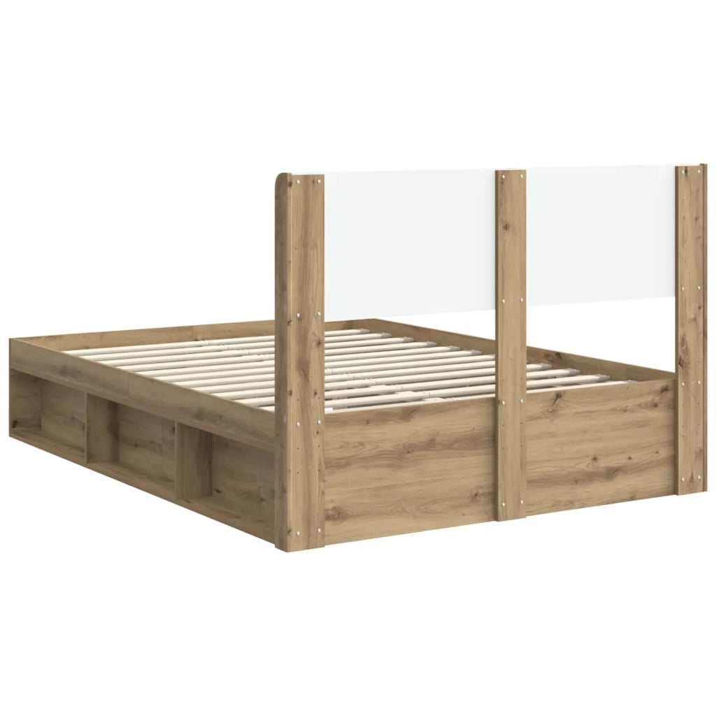 Letto matrimoniale | Letto per adulti | Struttura del letto con stoccaggio e testata Rovere Artigianale