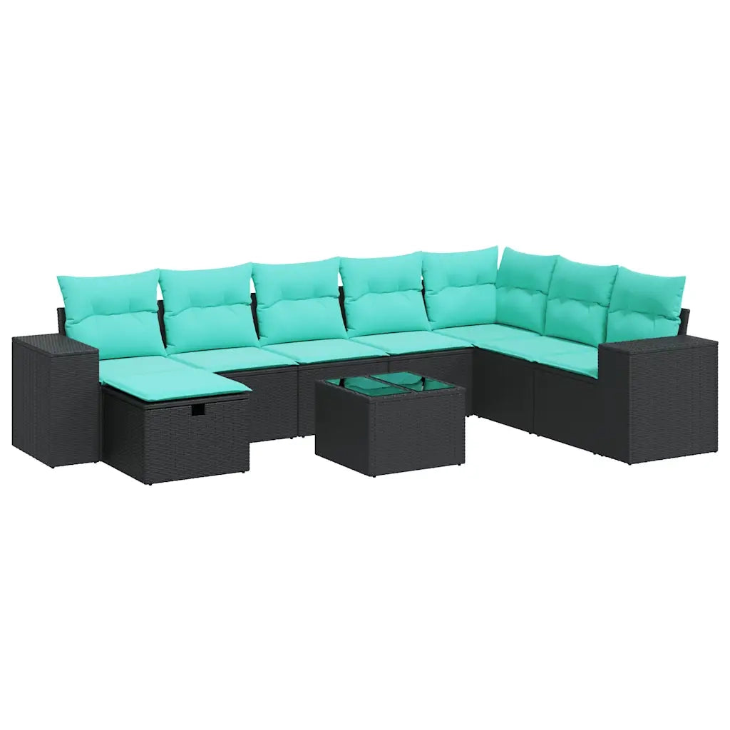 Set Divani da Giardino 9 pz con Cuscini Nero in Polyrattan 3325743