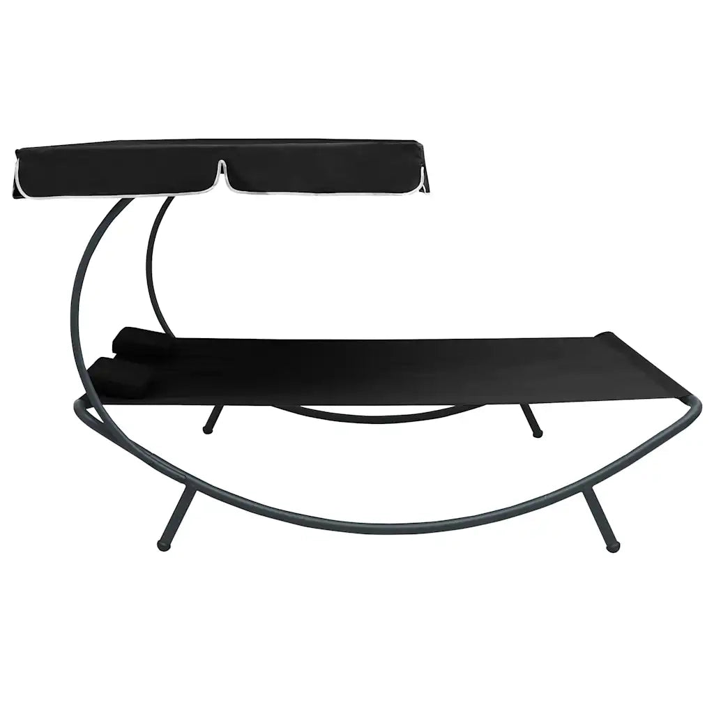 Lettino Prendisole | Sdraio da giardino | Lettino da sole con Baldacchino e Cuscini Nero