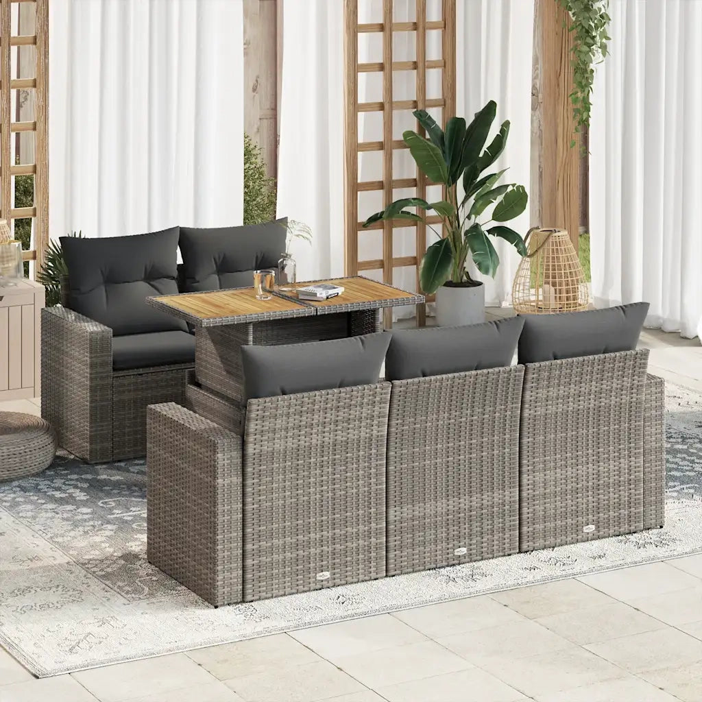 Set Divano da Giardino 6 pz con Cuscini Grigio in Polyrattan 3326993