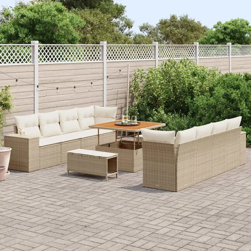 Set Divano da Giardino 11 pcs Beige e Crema polyrattan 3363936
