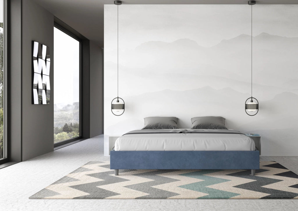 BS COM Letto contenitore imbottito 180x210 microfibra blu