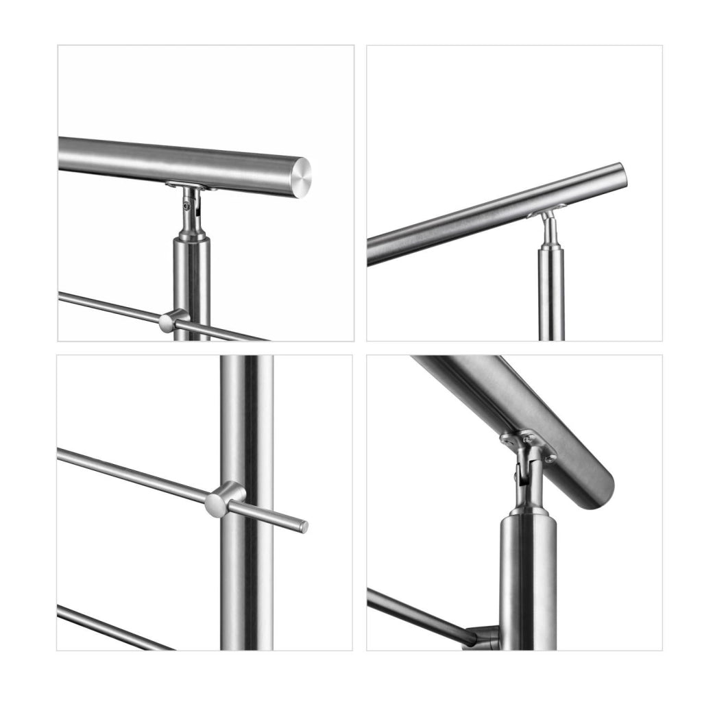 Ringhiera Balaustra Corrimano in acciaio inox 304 spazzolato 80x106cm per interni ed esterni 3 barre trasversali