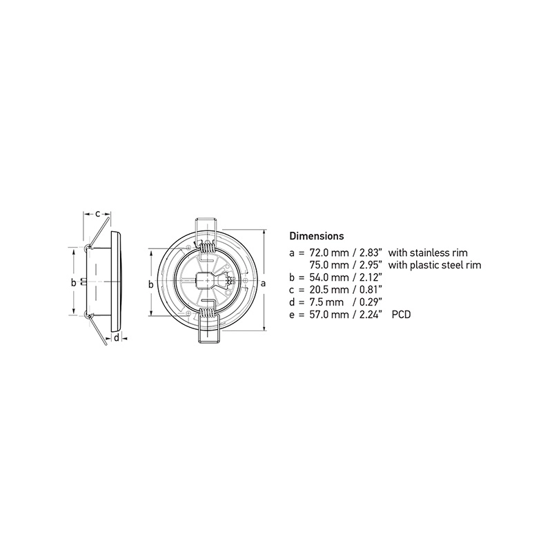 EUROLED 75 PLASTICA LUCE CALDA 12V STAINLESS STEEL - WARM WHITE LIGHT 24V