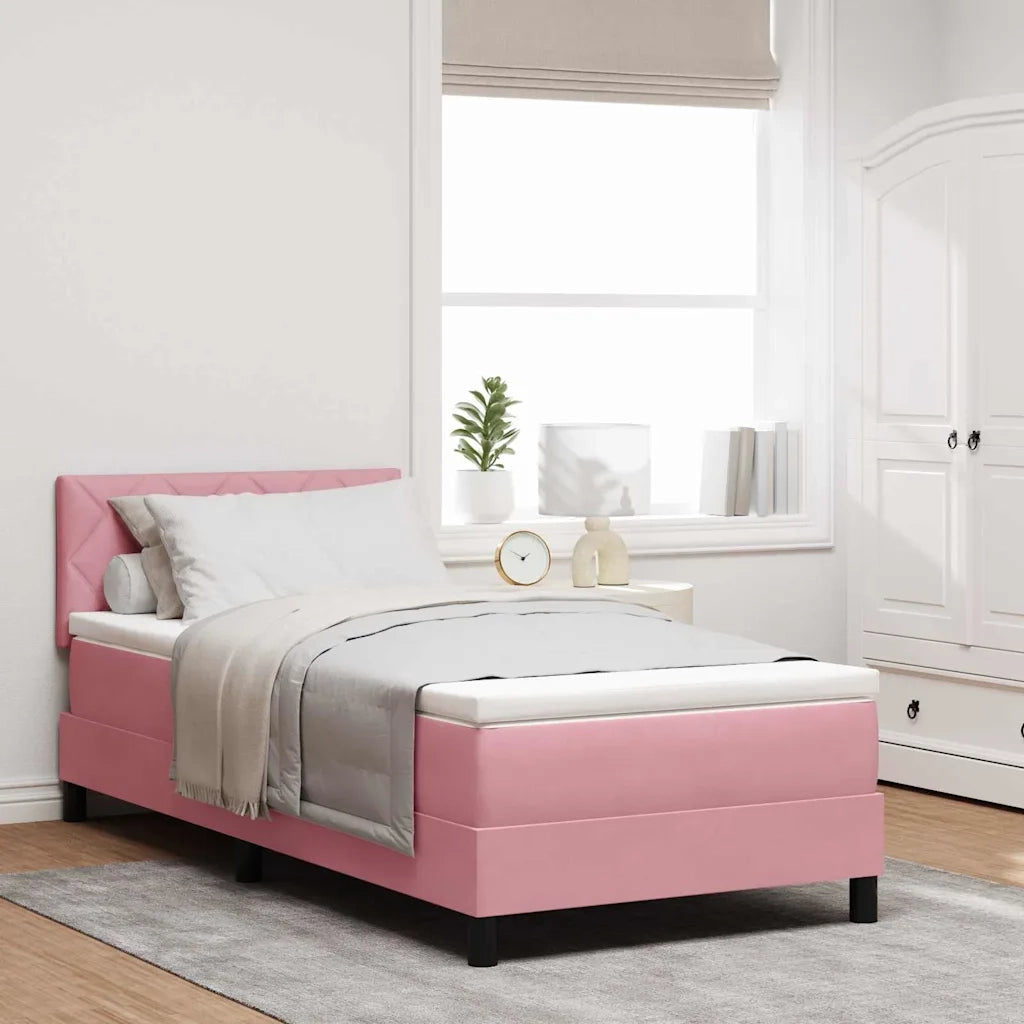 Letto a Sorgente LED con materasso Rosa 100 x 200 cm Velluto 3342703