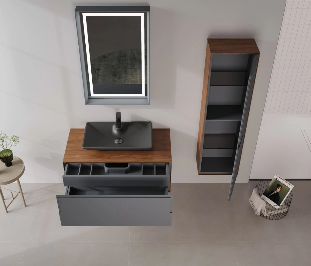 Mobile lavabo "Craft 100" - 100 x 50 x 40 cm - Noce / Antracite