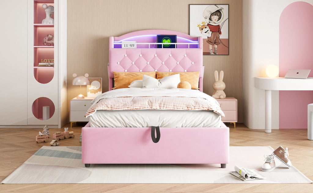 letto imbottito tessuto rosa 90 x 200 cm