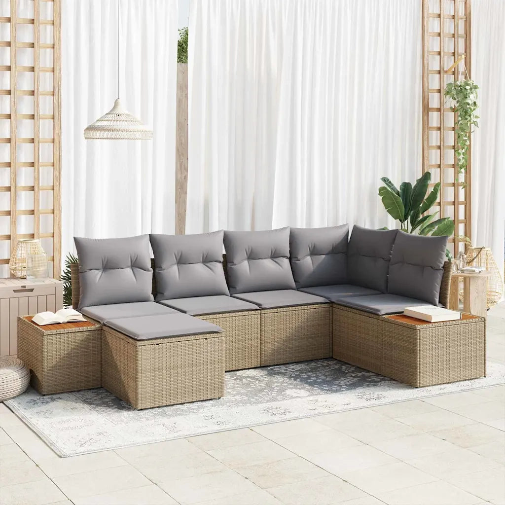 Set Divano da Giardino con cuscino 6 pcs Beige polyrattan