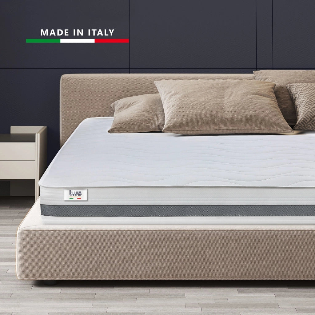 Materasso singolo 90x200 in Waterfoam Ipoallergenico, 20 cm ESSENTIAL | Imbottitura in Ovatta e Rivestimento in Tessuto 3D Traspirante, Antiacaro e Antifungino | Made in Italy