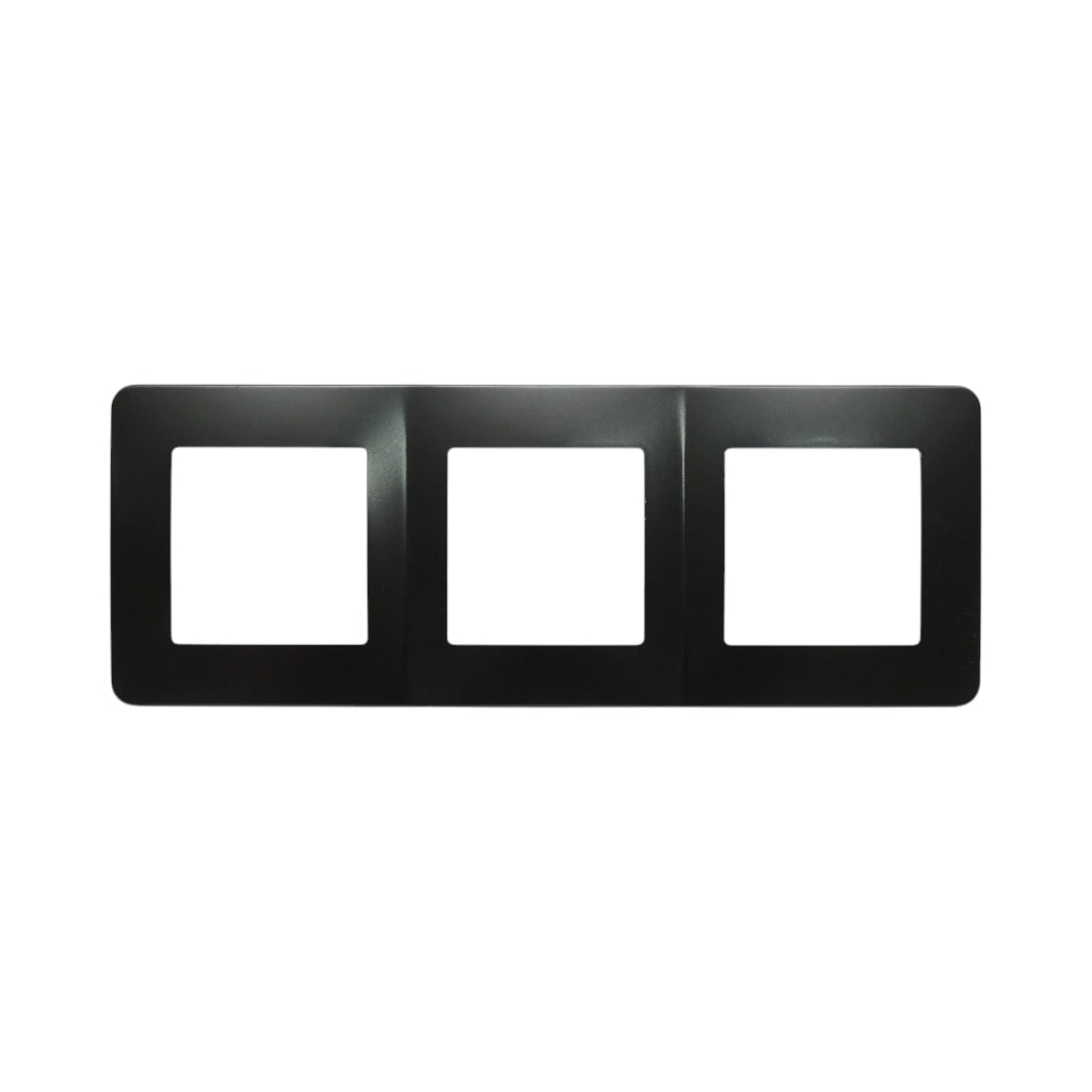 Cornice tripla nera in PC per presa e interruttore 225x83 mm