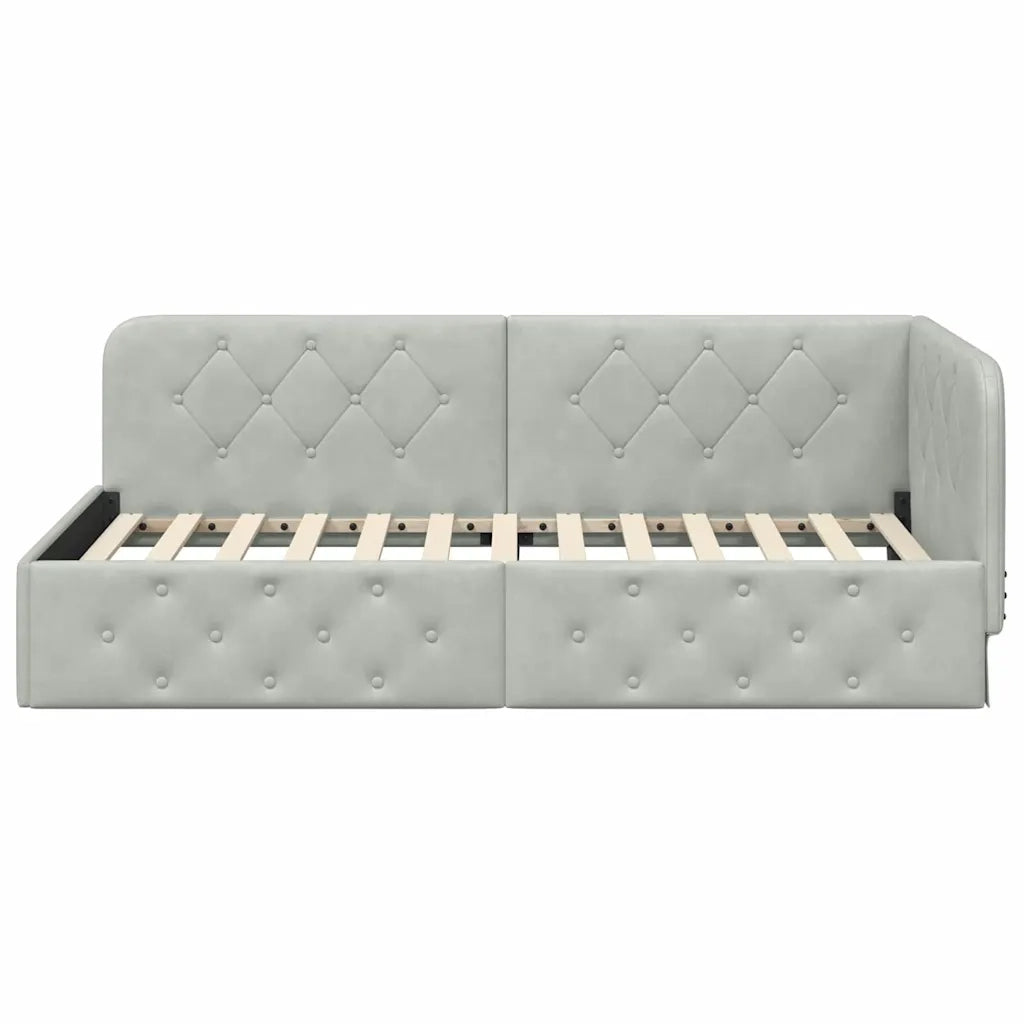 Cornice del letto ad angolo Grigio chiaro 100 x 200 cm Velluto