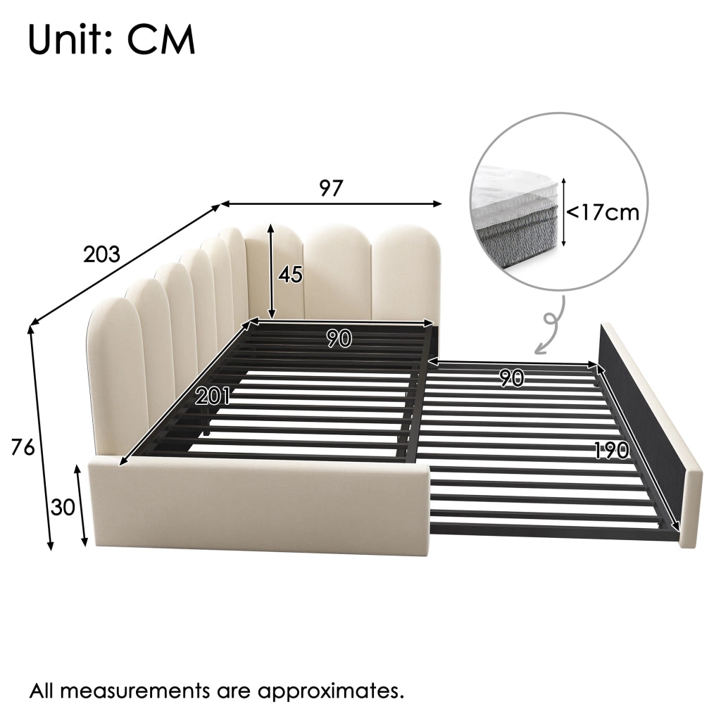 Letto Imbottito con Ausziehbett ¨C MINIMAL ¨C Velluto Beige 90x200 cm