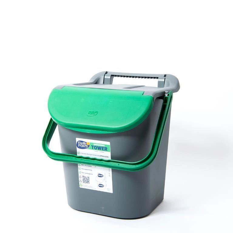 Pattumiera Raccolta Differenziata Tower Bin con Manico Verde 30 Litri