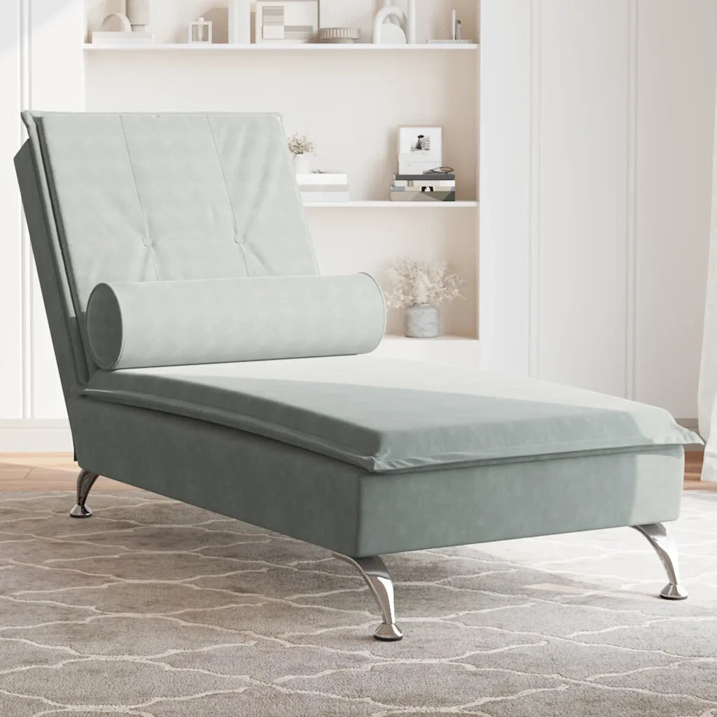 Chaise Longue Massaggi Cuscino a Rullo Grigio Chiaro in Velluto 379450