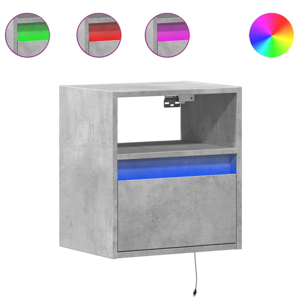 Comodini a Parete con Luci LED 2 pz Grigio Cemento 3307982