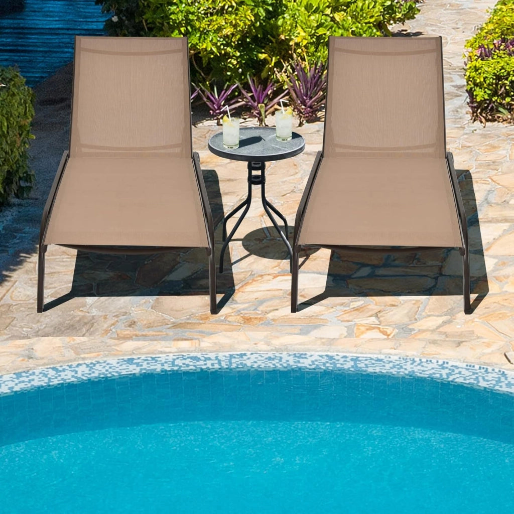 Lettino Prendisole da Giardino, Sdraio da Giardino con Ruote, Schienale Regolabile in 6 Posizioni, per Spiaggia, Piscina e Balcone, Portata 150 kg (Marrone)