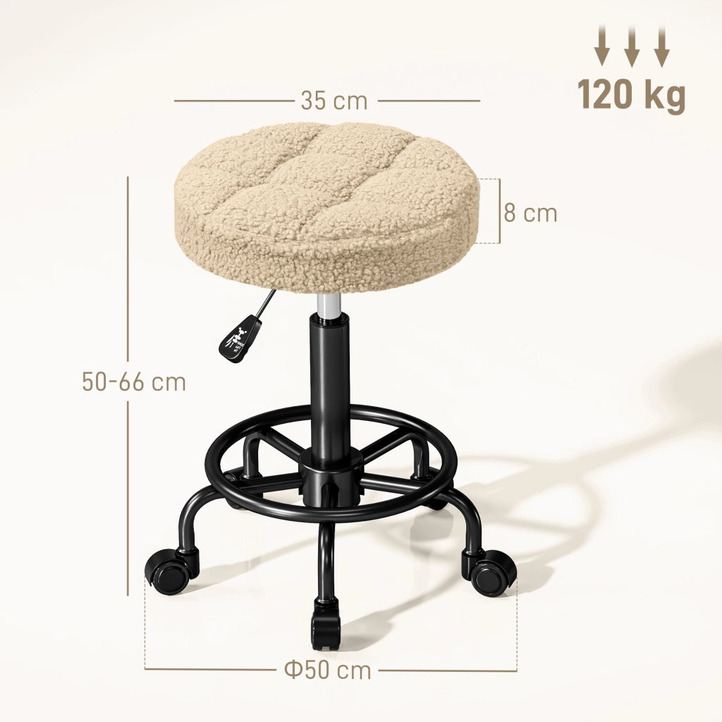 Sgabello girevole con ruote ¨C Xylo ¨C altezza regolabile 50-66 cm tessuto effetto pecora marrone