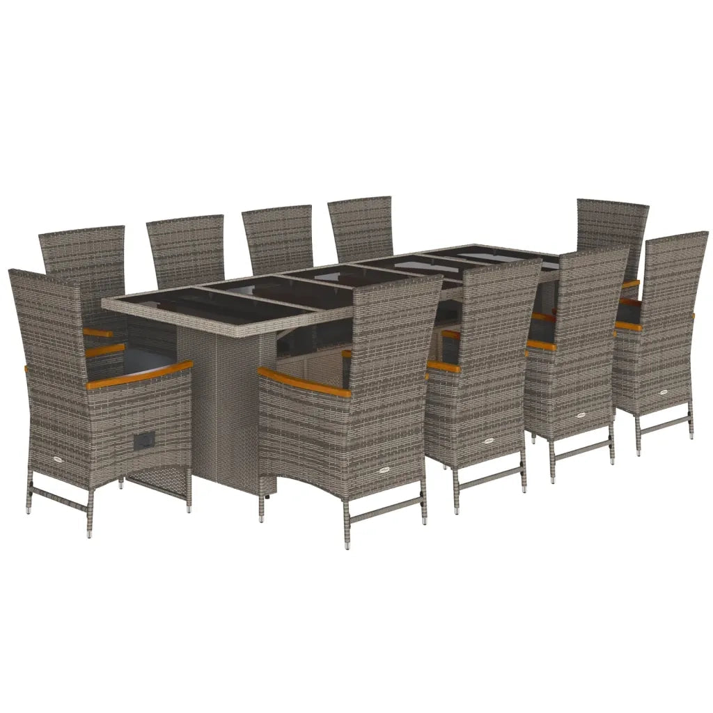 Set da Pranzo da Giardino 11pz con Cuscini in Polyrattan Grigio 3277561