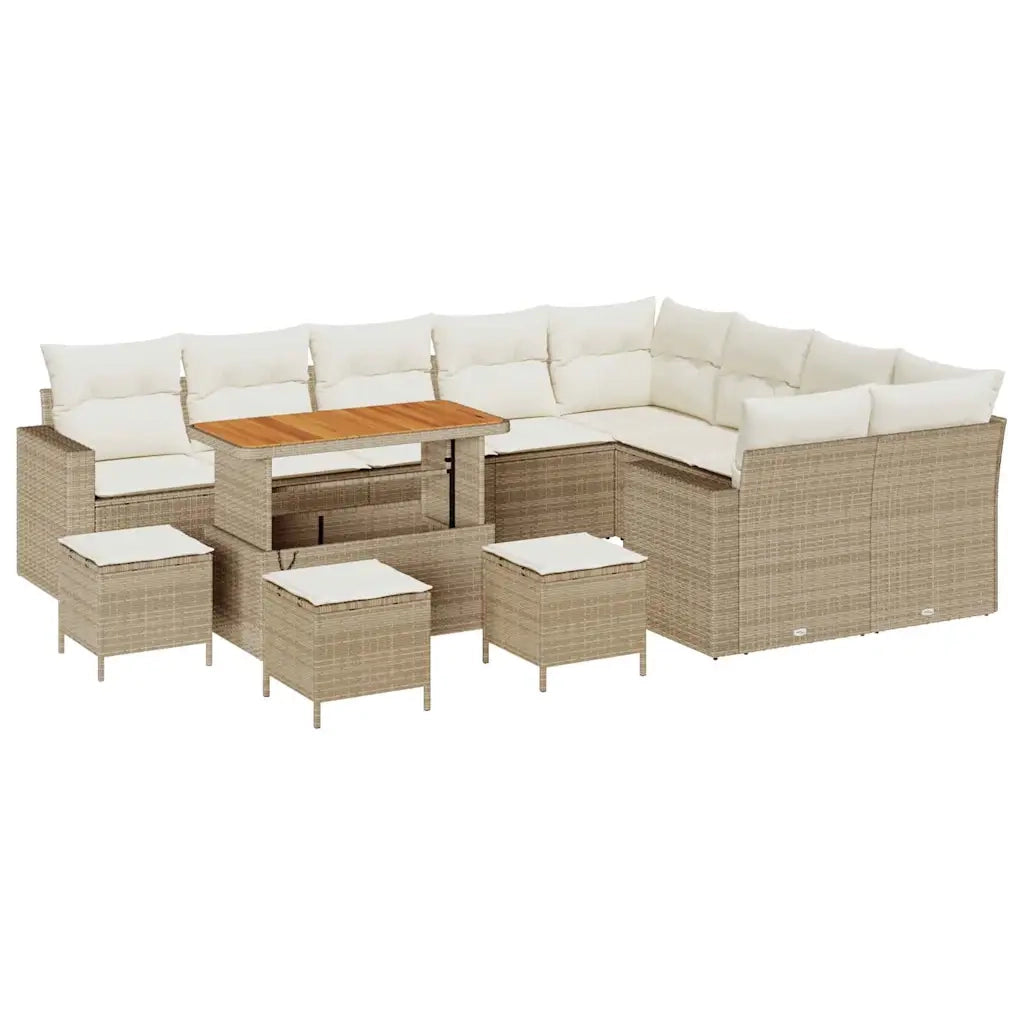 Set Divano da Giardino 14 pcs Beige e Crema polyrattan