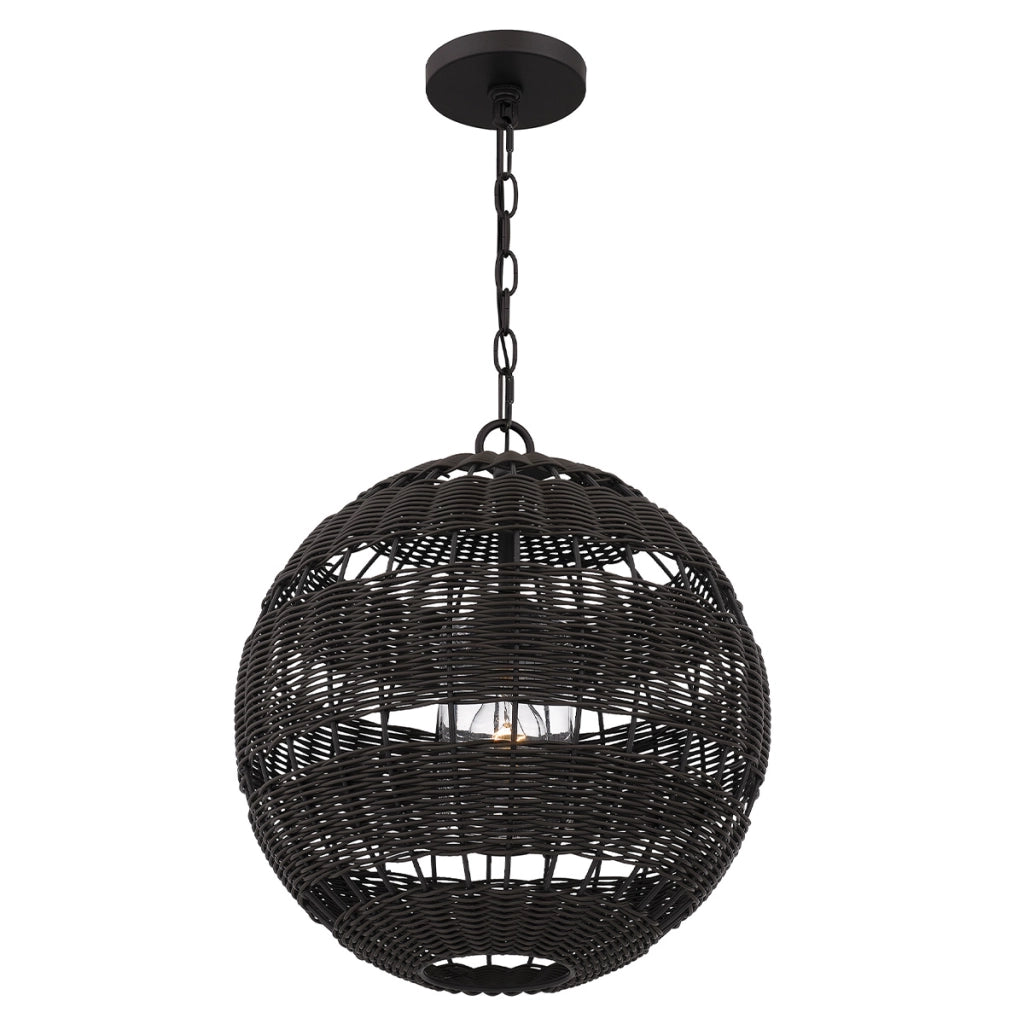 Lampada sospensione esterna rattan marrone IP44 E27 Quoizel