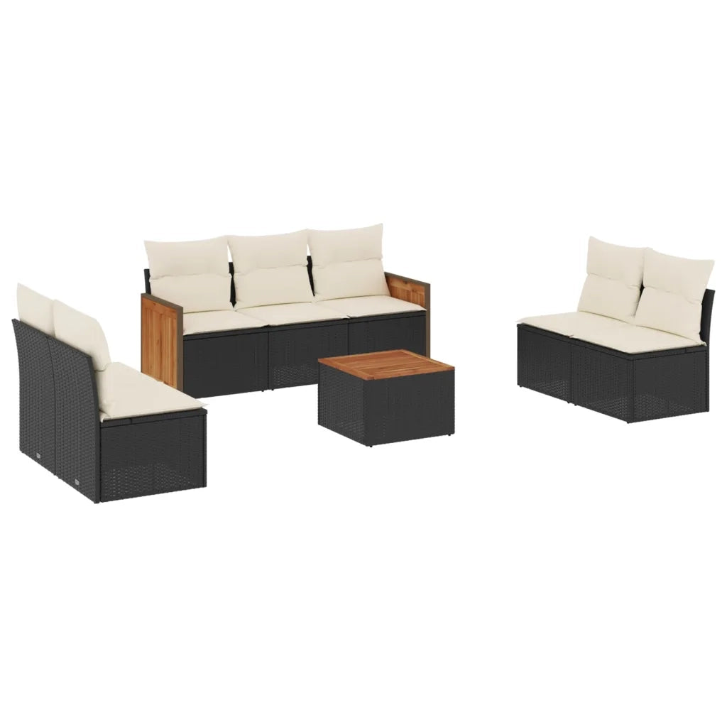 Set Divani da Giardino con Cuscini 8 pz Nero in Polyrattan 3259963