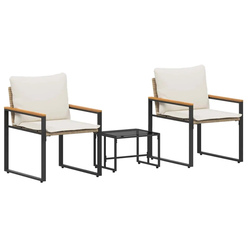 Set di Mobili con cuscino 3 pcs Beige e Bianco Crema Rattan 42026948