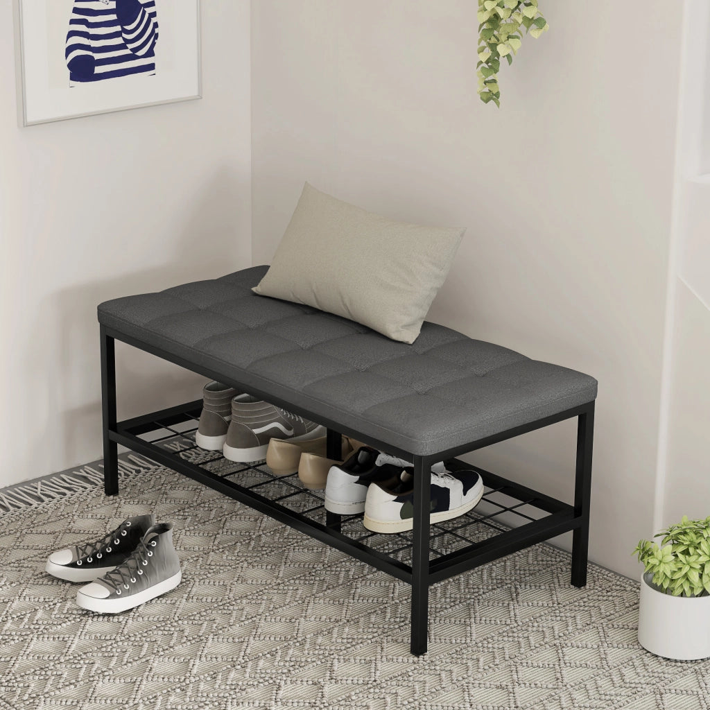 Panca con cuscino, scarpiera e ripiano ¨C Minimal ¨C Grigio, 90x41x40cm