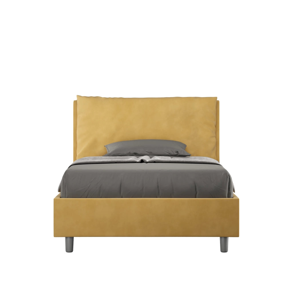 BS COM Letto una piazza e mezza con rete imbottito 120x210 microfibra ocra