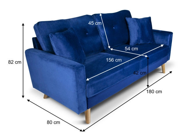 Divano 3 posti in velluto blu piedi in legno - Chloe - DI-CH07VLT-PL