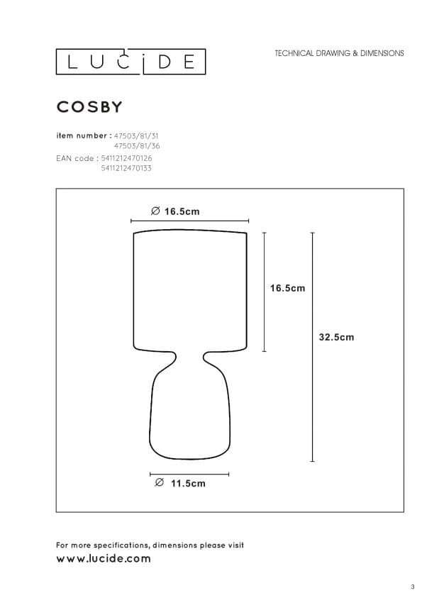 Lampada da tavolo Lucide Cosby bianco/marrone E14 40W