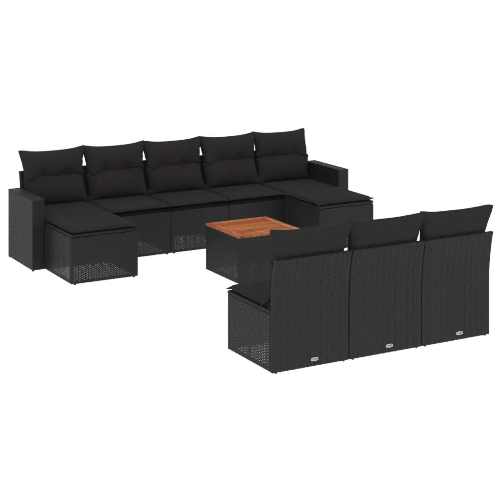Set Divani da Giardino 11 pz con Cuscini in Polyrattan Nero 3256657