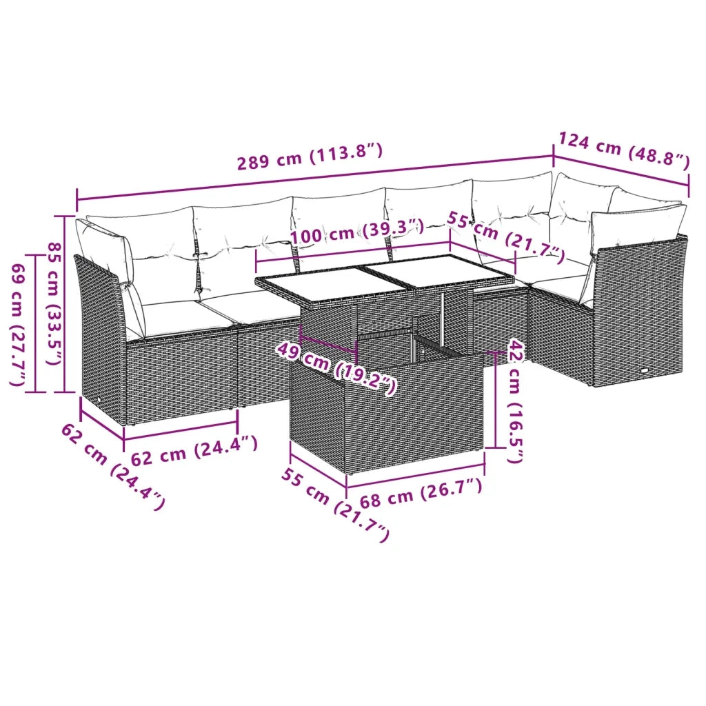 Set Divani da Giardino 7 pz con Cuscini Grigio in Polyrattan 3266600