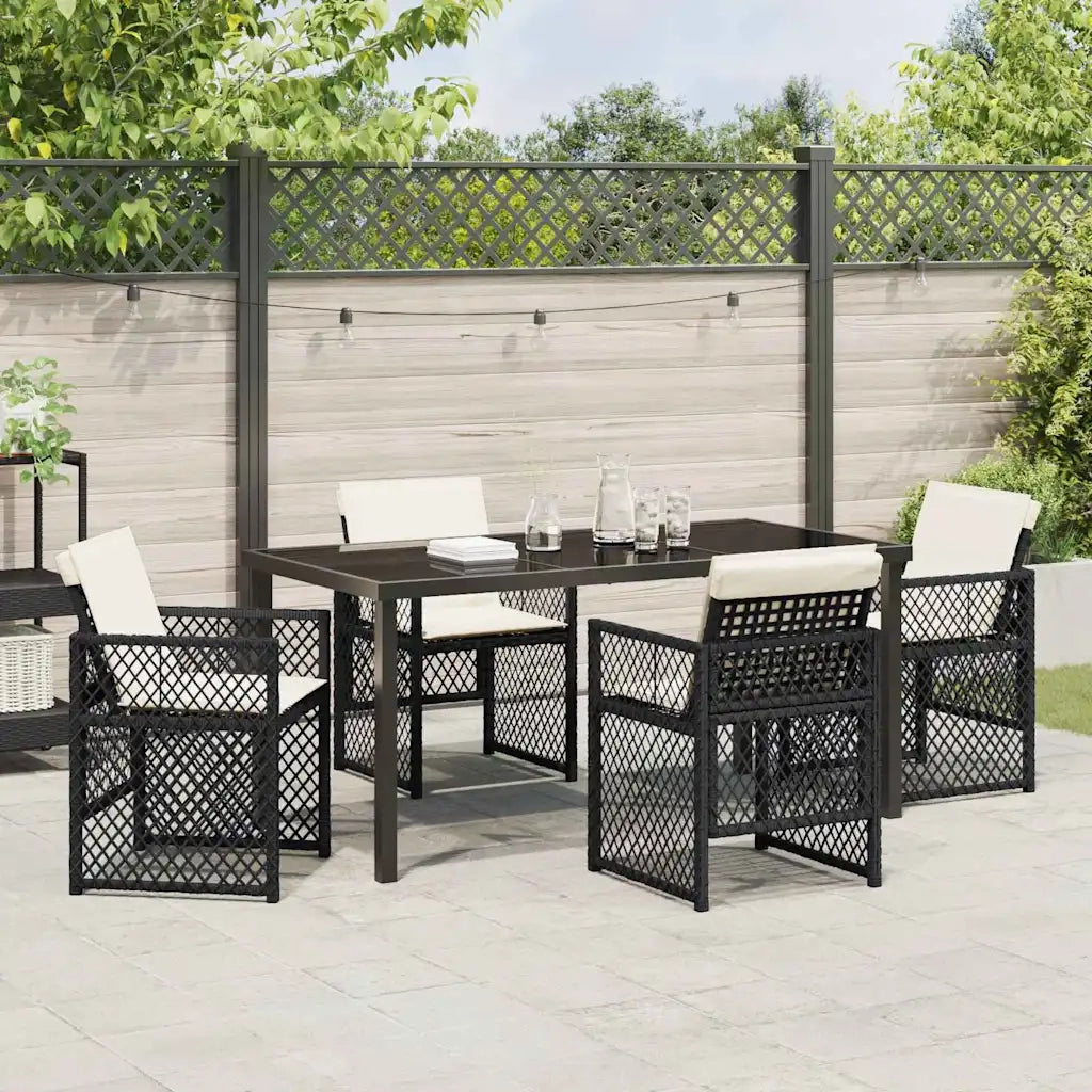 Set da Pranzo per Giardino 5 pcs Nero polyrattan