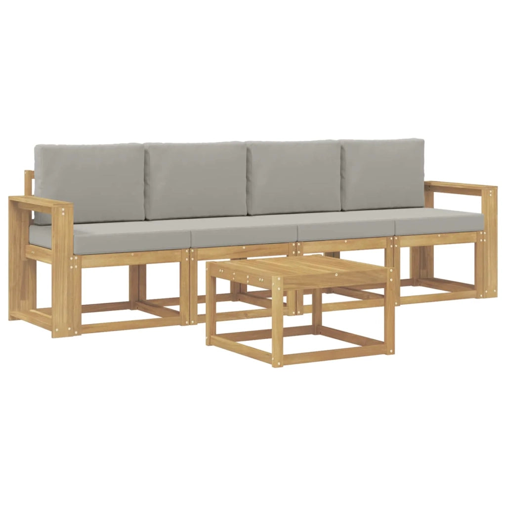 Set di divani da esterno 5 pz Bianco e Grigio Chiaro Poliestere 3387215
