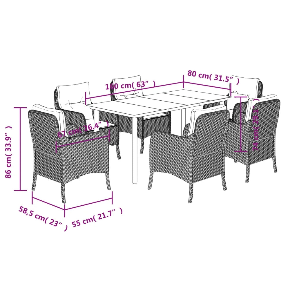 Set da Pranzo da Giardino 7 pz con Cuscini in Polyrattan Grigio 3211959