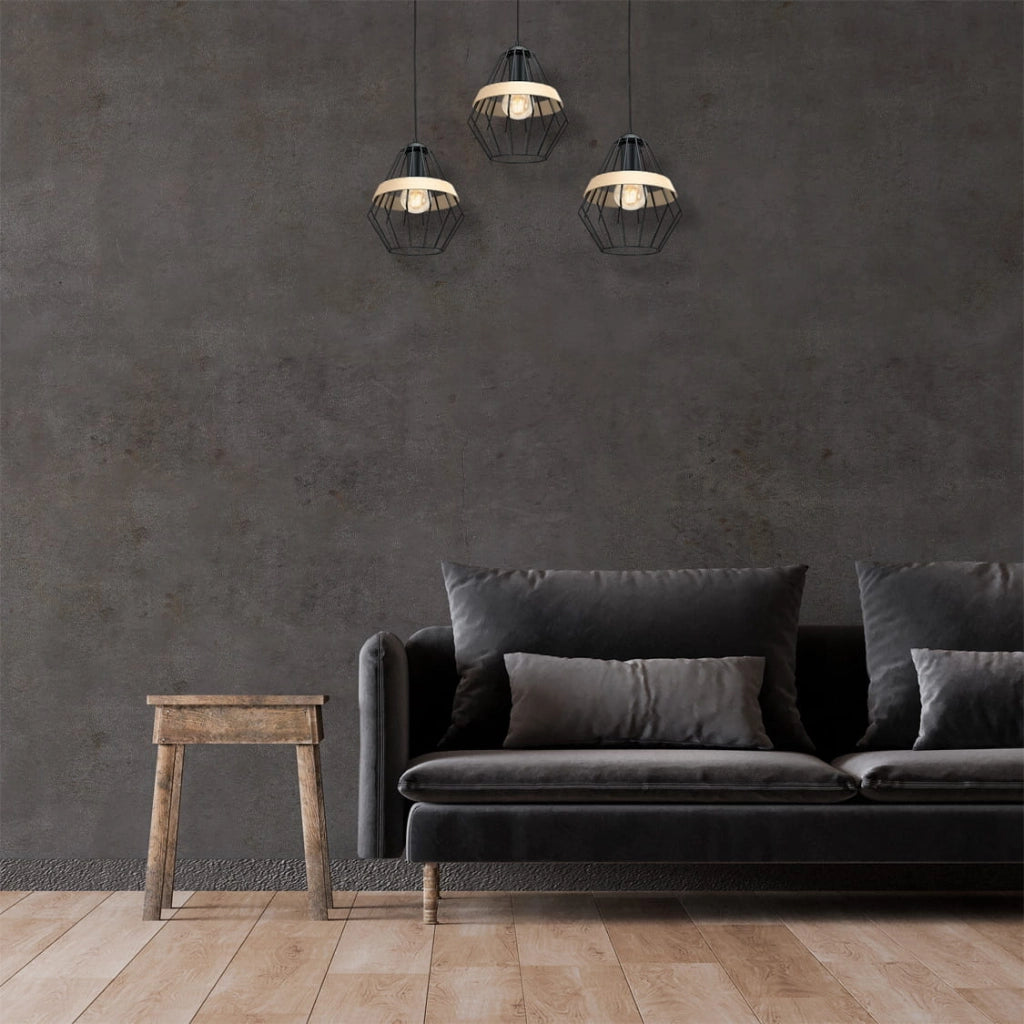 Lampadario sospeso Milagro Cliff 3xE27 nero legno loft
