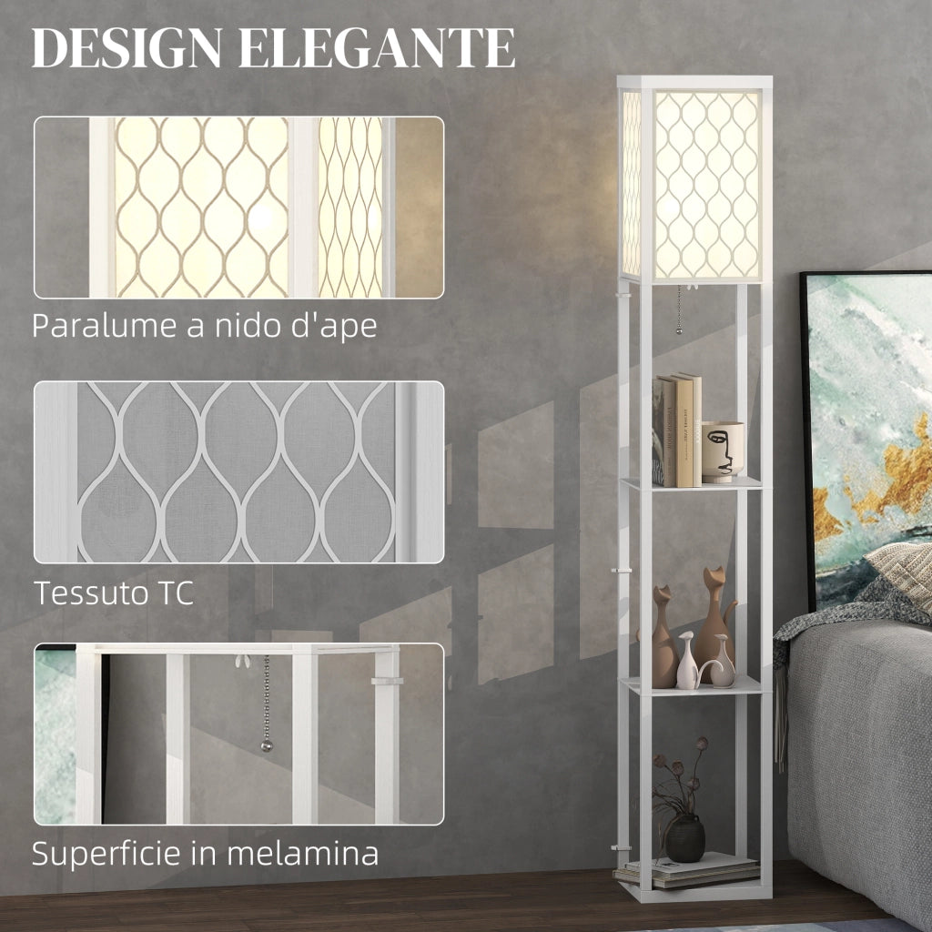 Lampada da Terra con Mensole ¨C Xylo ¨C 3 Ripiani, E27, Bianco, 26x26x160 cm