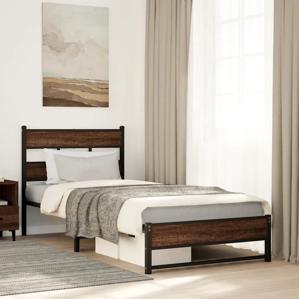 Letto singolo | Letto per adulti | Giroletto senza Materasso in Metallo Rovere Marrone 100x200 cm