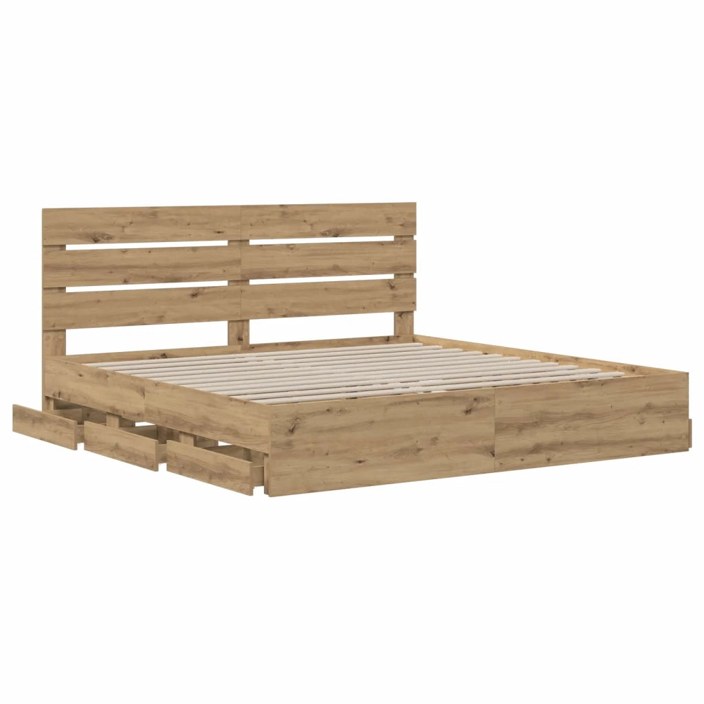 Bed Frame with Storage and Headboard Artisan Oak 180 x 200 cm 3445834